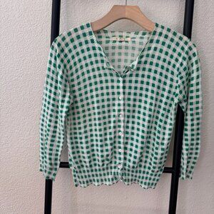 Anthropologie Moth Green Gingham Lightweight Cardigan